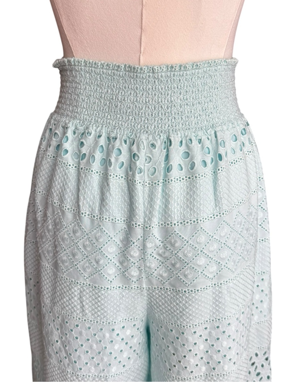Alice + Olivia Russell High Waisted Eyelet Pant in Powder Blue Small - Picture 11 of 13